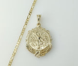 A gold-plated Mexican Centenario 3mm Figaro chain double-sided necklace.
