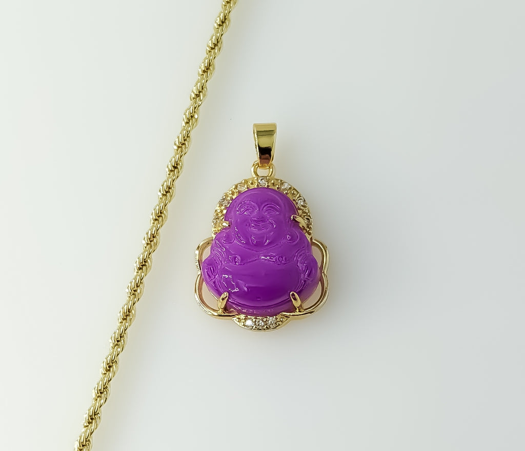 Gold plated 2mm rope and braided chain Buddha pendant necklace.