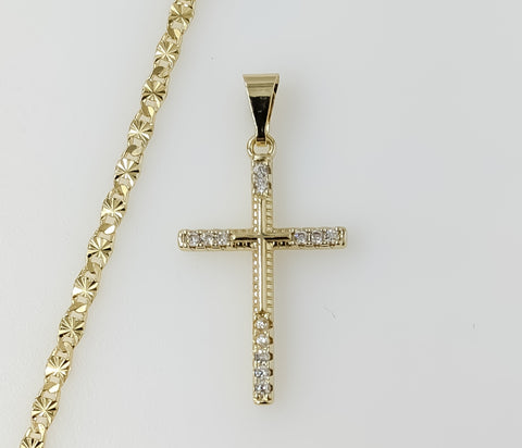 Plated Small Cross 3mm Star Chain Necklace