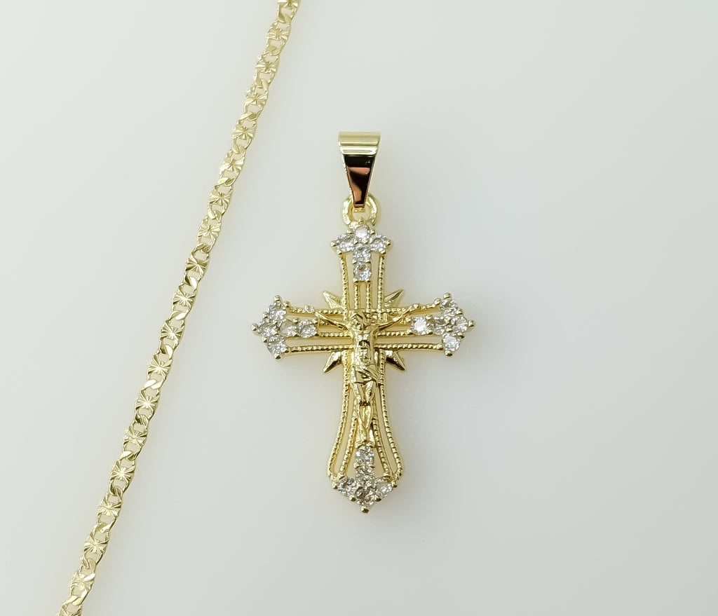Plated Small Cross Jesus Crucifix 2.5mm Star Chain Necklace
