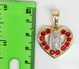 Plated Tri-Gold Red Stone Virgin Mary Pendant*