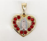 Plated Tri-Gold Red Stone Virgin Mary Pendant*