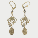 Plated Virgin Mary and Rose Earring
