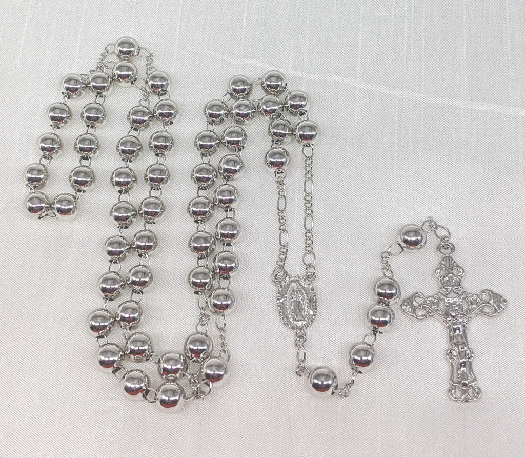 Rhodium Plated Virgin Mary Rosary