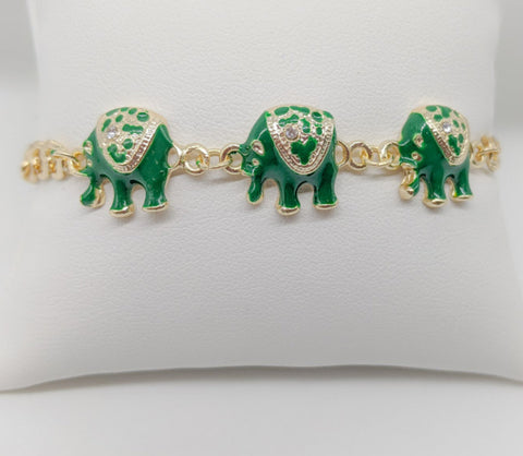 Plated Green Elephant Bracelet