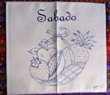 Fruit Basket with Spanish Day Names Design Embroidery Cloth (Servilletero)