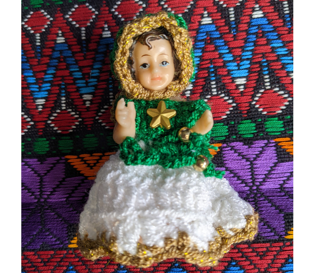 Miniature Baby Jesus Figurine with Handmade Dress