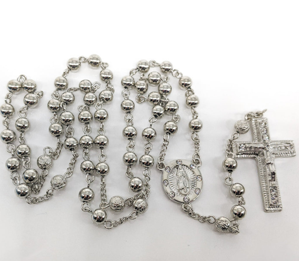 Rhodium Plated Virgin Mary Rosary