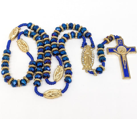 Blue Virgin Mary Beaded and Rope Rosary