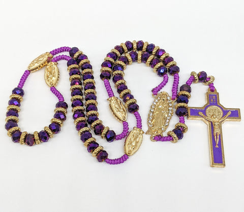 Purple Virgin Mary Beaded and Rope Rosary