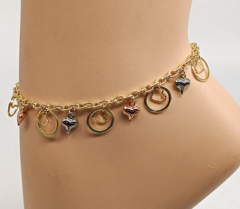 Plated Tri-Color Hearts Anklet