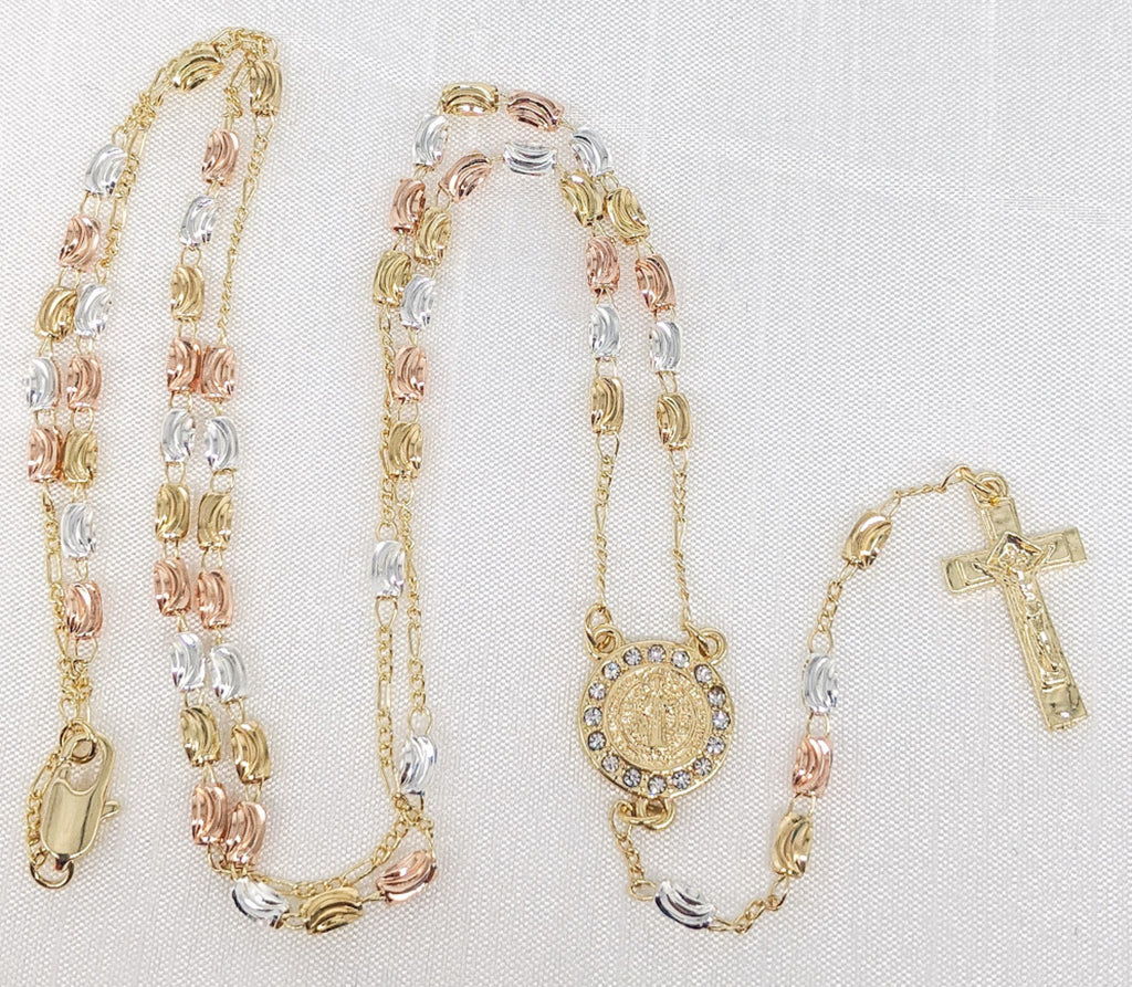 Plated Tri-Gold Saint Benedict Rosary