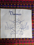 Animals with Spanish Day Names Design Embroidery Cloth (Servilletero)