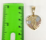 Plated Tri-Gold Heart with Virgin Mary Pendant