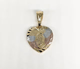 Plated Tri-Gold Heart with Virgin Mary Pendant