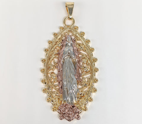 Plated Tri-Gold Virgin Mary Pendant