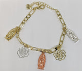 Plated Tri-Color Virgin Mary Charm Bracelet