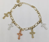 Plated Tri-Gold Cross Charm Bracelet