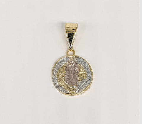 Plated Mini Dainty Tri-Gold Saint Benedict Pendant