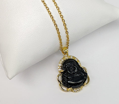 Plated Black Buddha Pendant and Chain Set