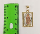 Plated Tri-Gold Virgin Mary Pendant and Figaro Chain Set