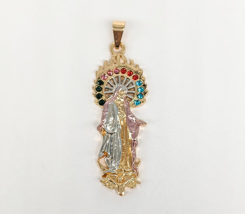 Plated Tri-Gold Virgin Mary Pendant