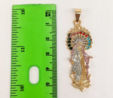 Plated Tri-Gold Virgin Mary Pendant and Figaro Chain Set