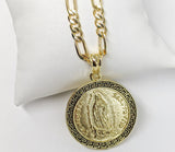 Plated Multicolor Virgin Mary 24" Figaro Chain Necklace*