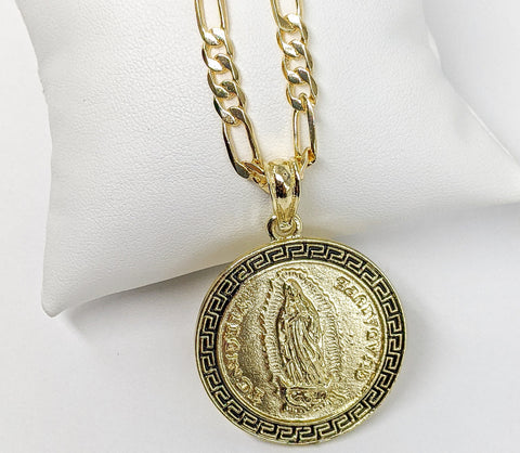 Plated Multicolor Virgin Mary 24" Figaro Chain Necklace*