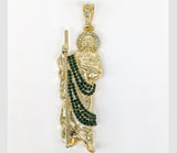 Plated Medium Green Stone Saint Jude Pendant