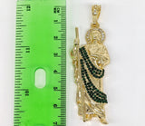 Plated Medium Green Stone Saint Jude Pendant