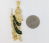 Plated Medium Green Stone Saint Jude Pendant