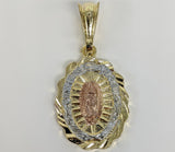 Plated Tri-Color Quince Virgin Mary 3mm Figaro Chain Necklace