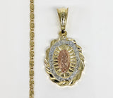 Plated Tri-Color Quince Virgin Mary Pendant and Star Chain Set