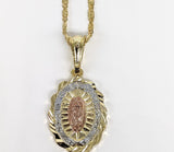 Plated Tri-Color Quince Virgin Mary Pendant and Star Chain Set