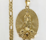 Plated Virgin Mary Pendant and Figaro Chain Set