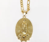 Plated Virgin Mary Pendant and Figaro Chain Set