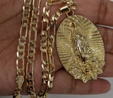 Plated Virgin Mary Pendant and Figaro Chain Set