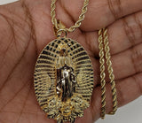 Plated Virgin Mary Pendant and Rope Chain Set