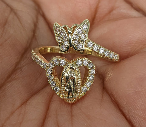 Plated Virgin Mary and Butterfly Adjustable Ring