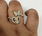 Plated Virgin Mary and Butterfly Adjustable Ring