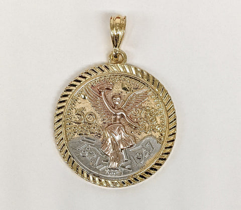 Plated Tri-Gold Mexican Centenario Coin 50 Pesos Pendant