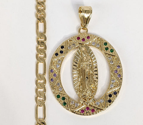 Plated Virgin Mary 5mm Figaro Chain Necklace