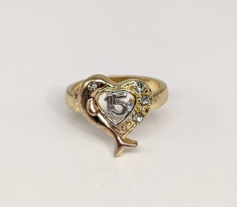 Plated Tri-Gold Quincenera Dolphin Ring