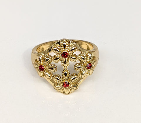 Plated Red Stone Flower Ring
