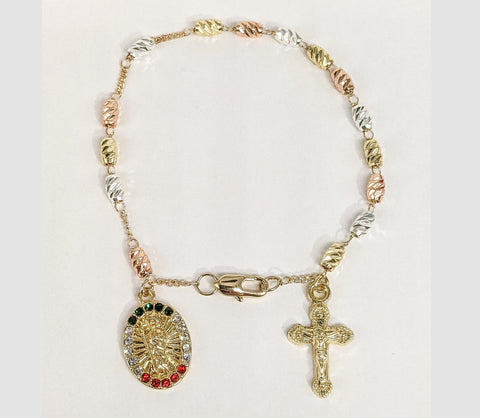 Plated Tri-Gold Saint Jude Rosary Bracelet