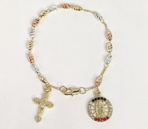 Plated Tri-Gold Virgin Mary Rosary Bracelet