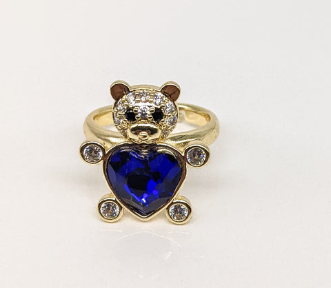 Plated Teddy Bear Heart Adjustable Ring*