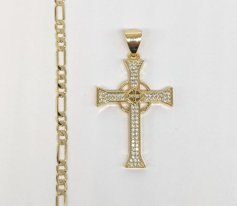 Plated Cross Pendant and Figaro Chain Set