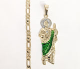 Plated Multicolor Saint Jude Pendant and Figaro Chain Set